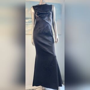 ◇$5,200 RUBIN SINGER EXCLUSIVE BLACK GLASS BEADED SILK EVENING DRESS GOWN US 6